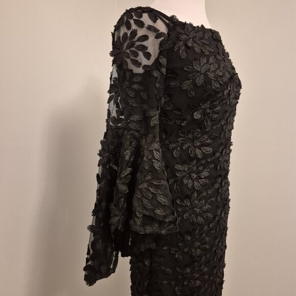 Lauren Flower Applique Witchy Cocktail Dress with Bell Sleeves - Picture 6 of 11